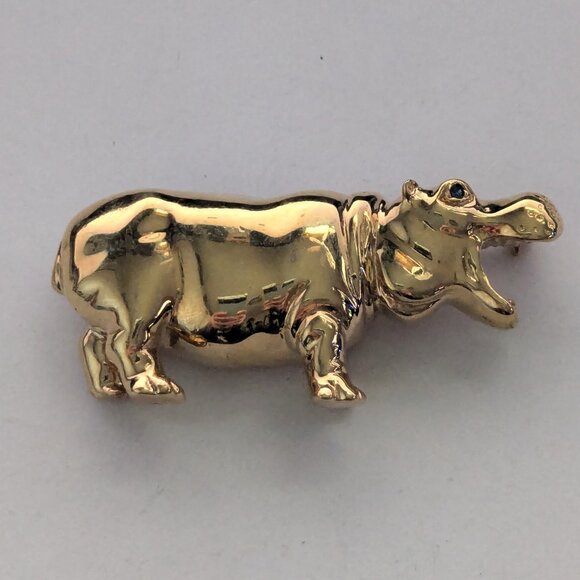CAROLEE Gold Tone Hippo Hippopotamus Brooch Pin - Picture 2 of 4